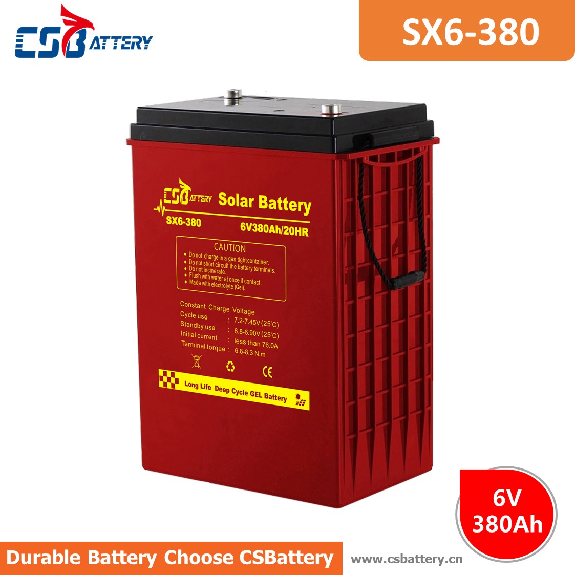 SX6-380 6V 380Ah akumulator żelowy o głębokim cyklu

