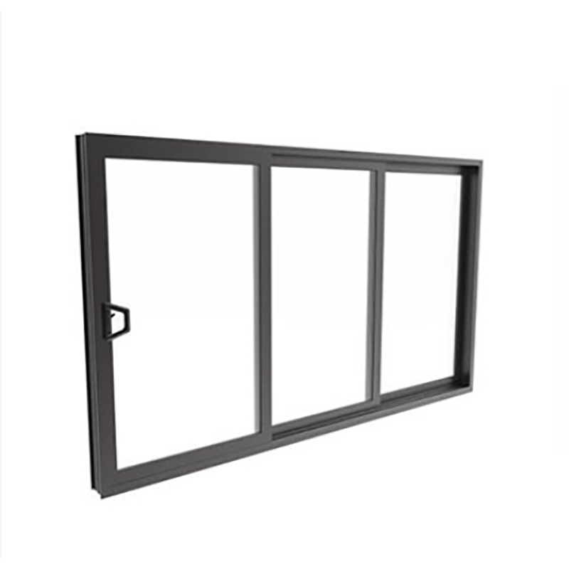 Duże czarne aluminiowe 3-panelowe okno przesuwne z grillem

