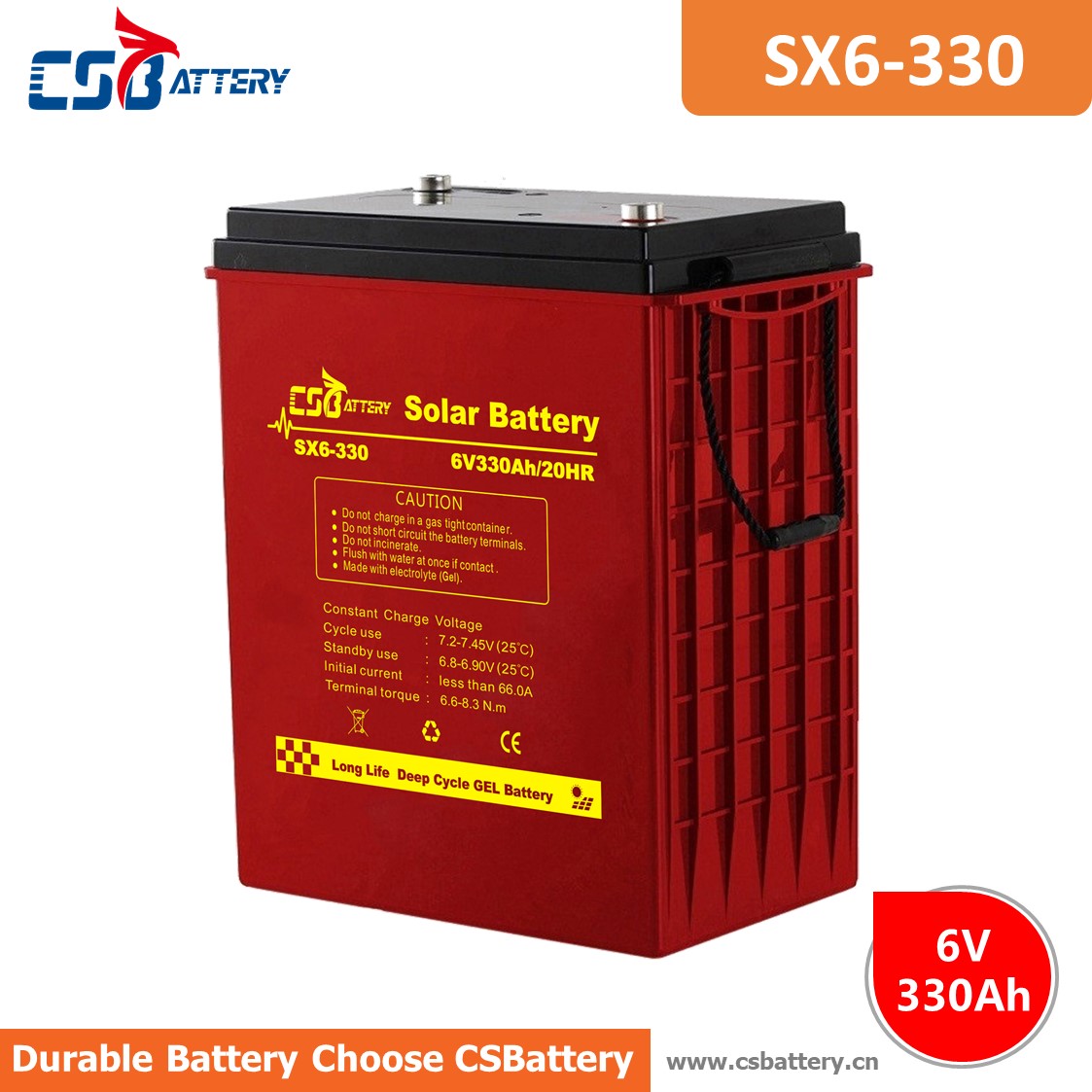 SX6-330 6V 330Ah akumulator żelowy o głębokim cyklu
