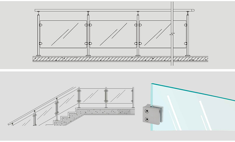 stalowe zaciski do balustrady szklanej,