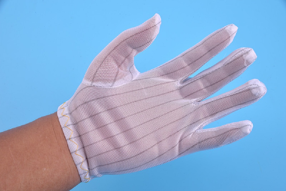 Poliestrowe antystatyczne rękawiczki w paski ESD do pomieszczeń czystych