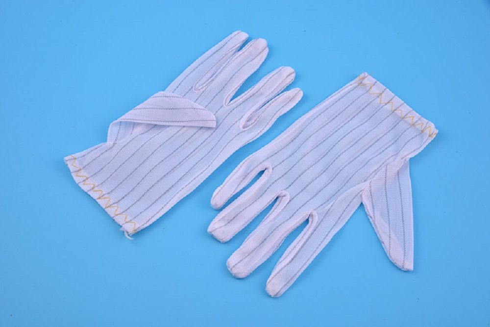 Poliestrowe antystatyczne rękawiczki w paski ESD do pomieszczeń czystych