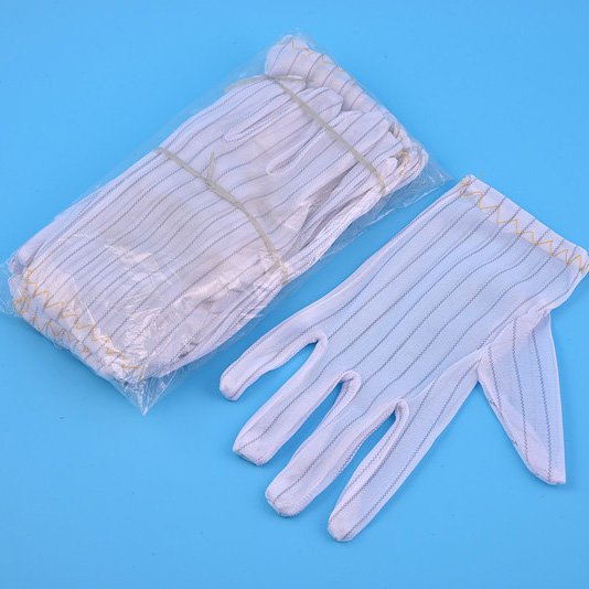 Poliestrowe antystatyczne rękawiczki w paski ESD do pomieszczeń czystych
