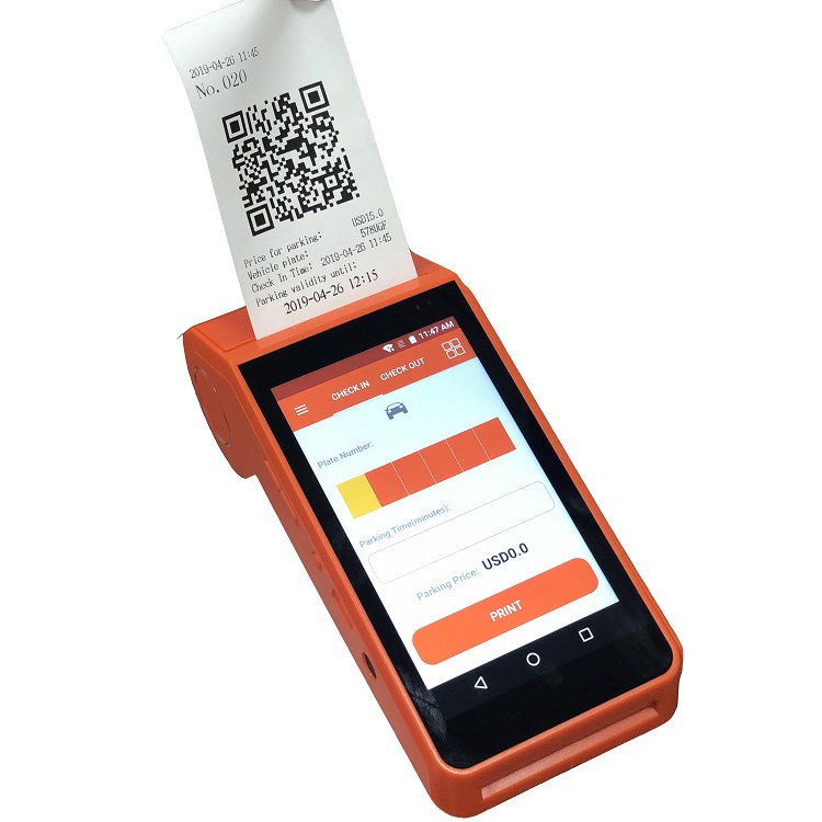 Ekran dotykowy Android Smart POS Terminal do drukowania biletów parkingowych
