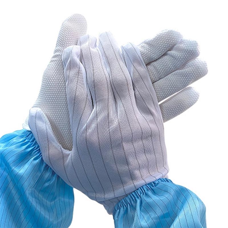 Rękawiczki w kropki ESD z przędzą przewodzącą z tkaniny poliestrowej
