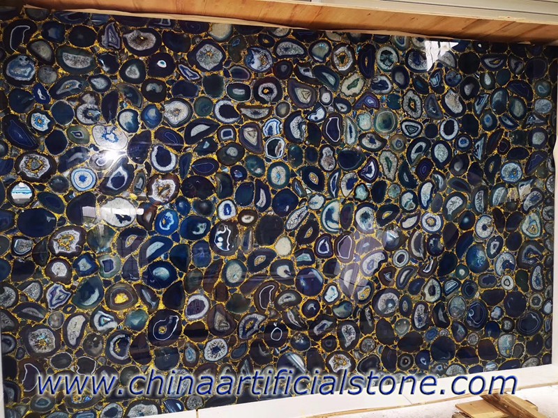 Podświetlane płyty z kamienia półszlachetnego z niebieskiego agatu
