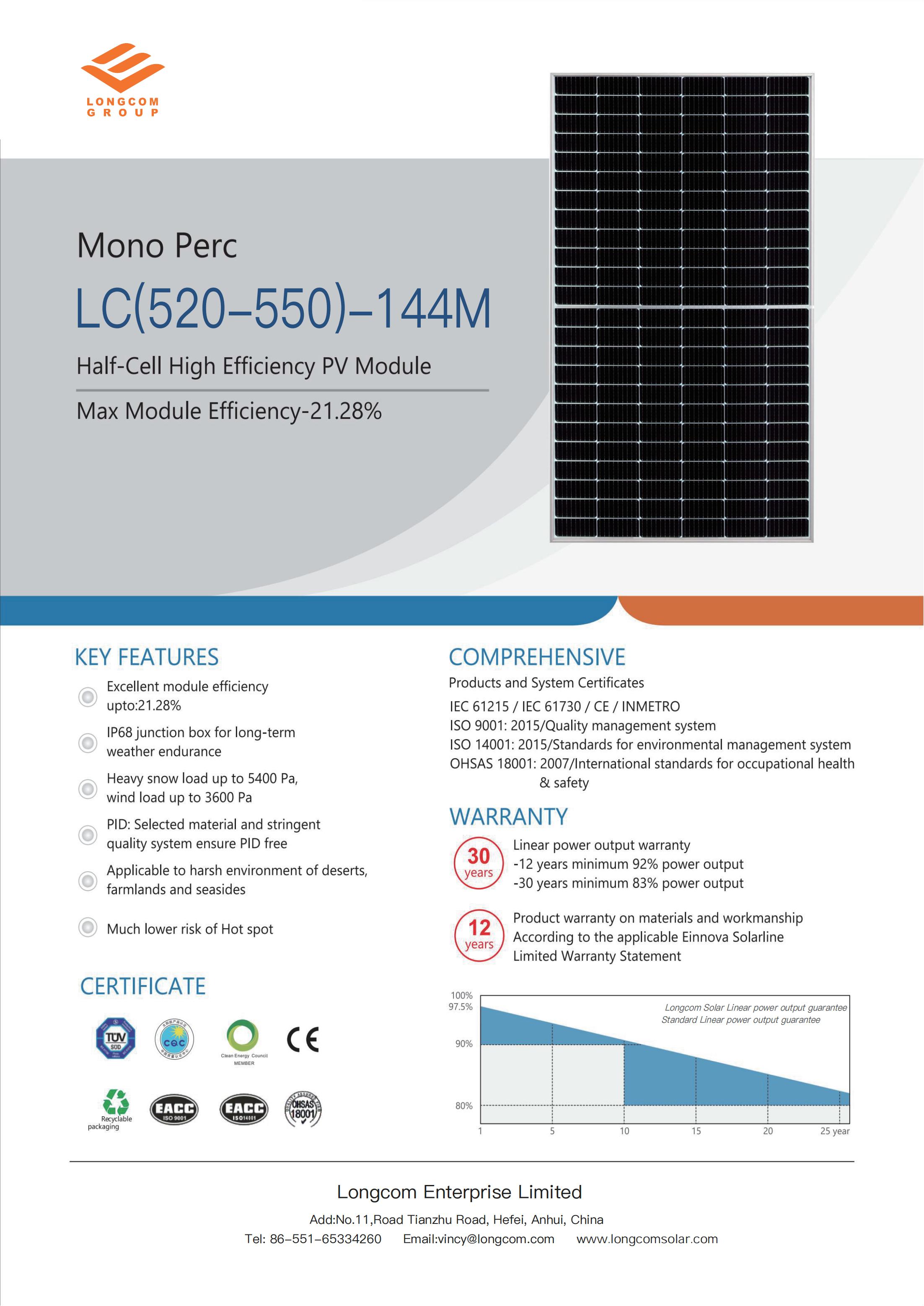 Mono panel słoneczny 535w z 144 ogniwami typu half cut
