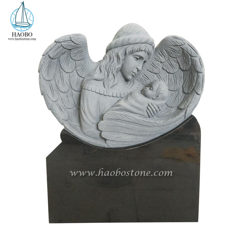 Kamień naturalny Czarny granitowy anioł z nagrobkiem rzeźbionym dla dzieci
