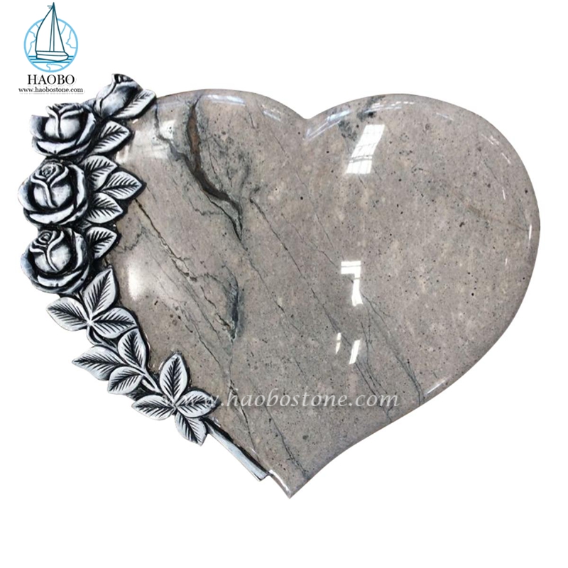 Wysokiej jakości granitowe serce w kształcie z nagrobkiem rzeźbionym w kwiaty
