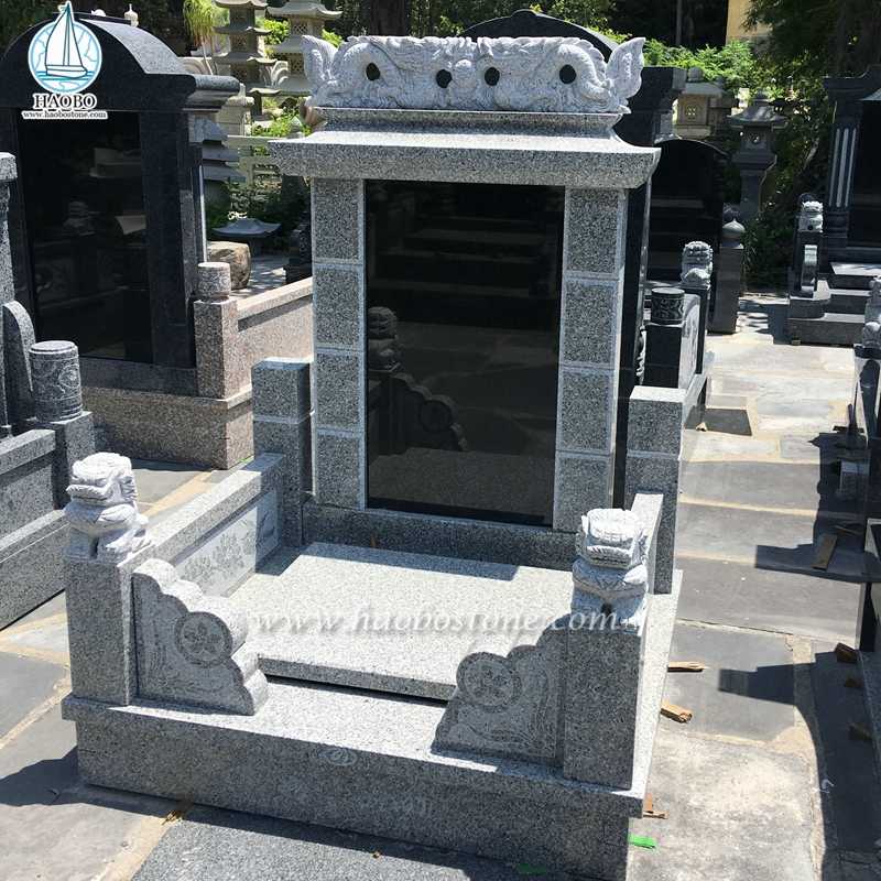 Azjatycki styl szary granitowy smok rzeźbiony nagrobek pogrzebowy
