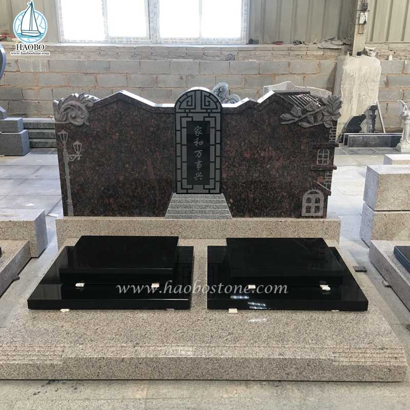 Granitowy dom w stylu chińskim Rzeźbiony podwójny pomnik na cmentarzu
