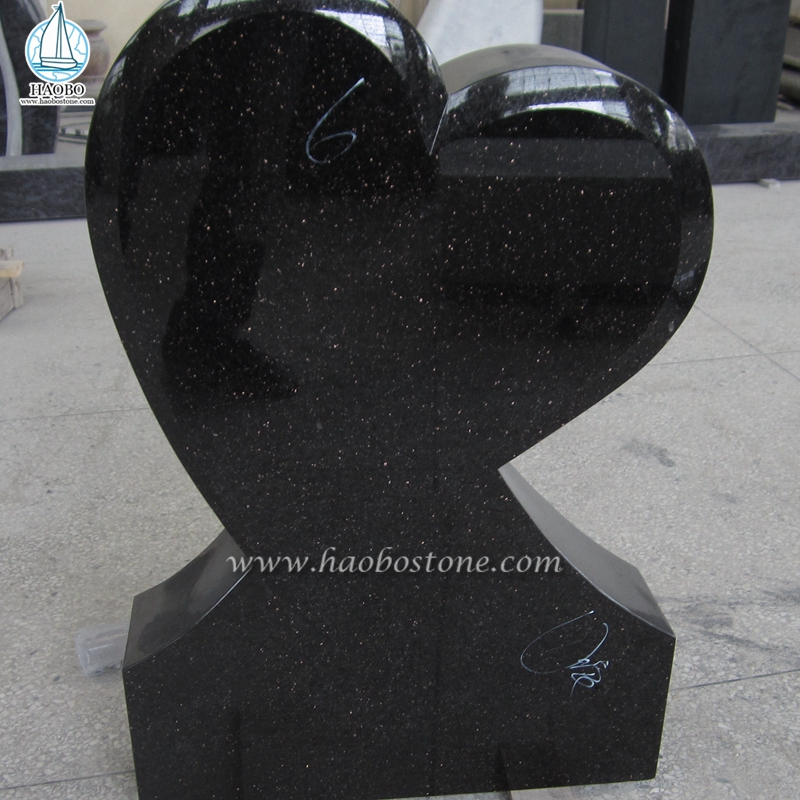 Naturalny granitowy czarny nagrobek w kształcie serca Galaxy
