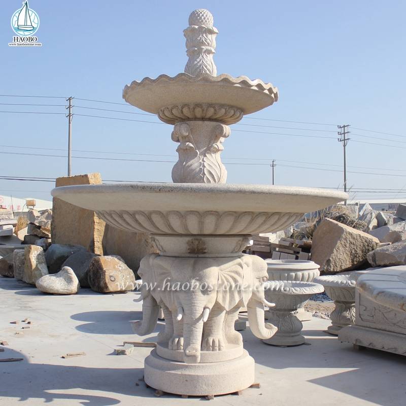 Garden Decoratin Marmurowa fontanna koła wodnego z rzeźbą słonia
