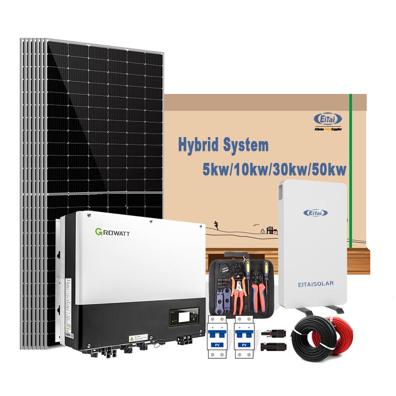 EITAI Kompletna energia słoneczna 5Kw do użytku domowego Systemy hybrydowe Zestaw Pv Pojedynczy trójfazowy falownik litowy Akumulator ścienny
