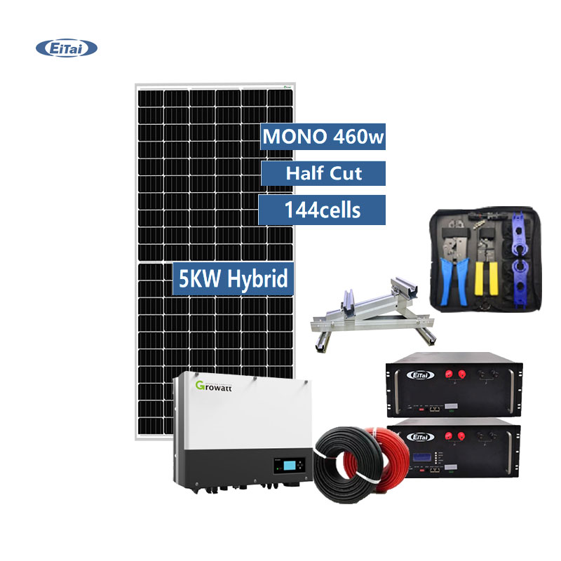 EITAI 5kw Hybrydowy system energii słonecznej Bateria litowa LifePo4 10kwh 3kva Jednofazowy system fotowoltaiczny 6kw z monitorem Wi-Fi
