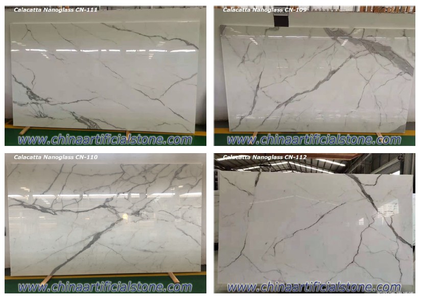 Nano White Calacatta Crystallized Glass Marble Slabs
