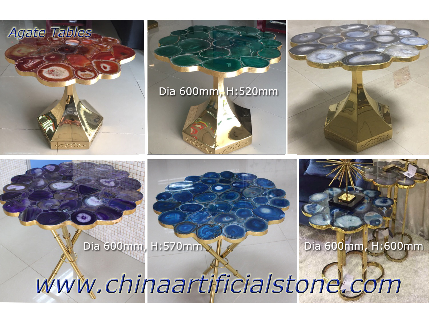 Meble stołowe z kamienia półszlachetnego z niebieskiego agatu
