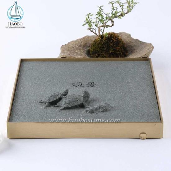 Szara granitowa oryginalna kwadratowa taca na herbatę do rzeźbienia w żółwia
