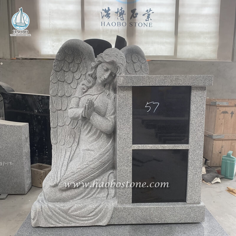 Szary granit 2 nisze Osobiste kolumbarium z posągiem anioła
