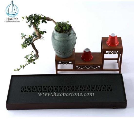 Black Granite China Design Stone Carving Prostokątna taca na herbatę
