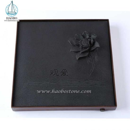 Black Granite China Design Lotus Rzeźbiona kwadratowa taca na herbatę
